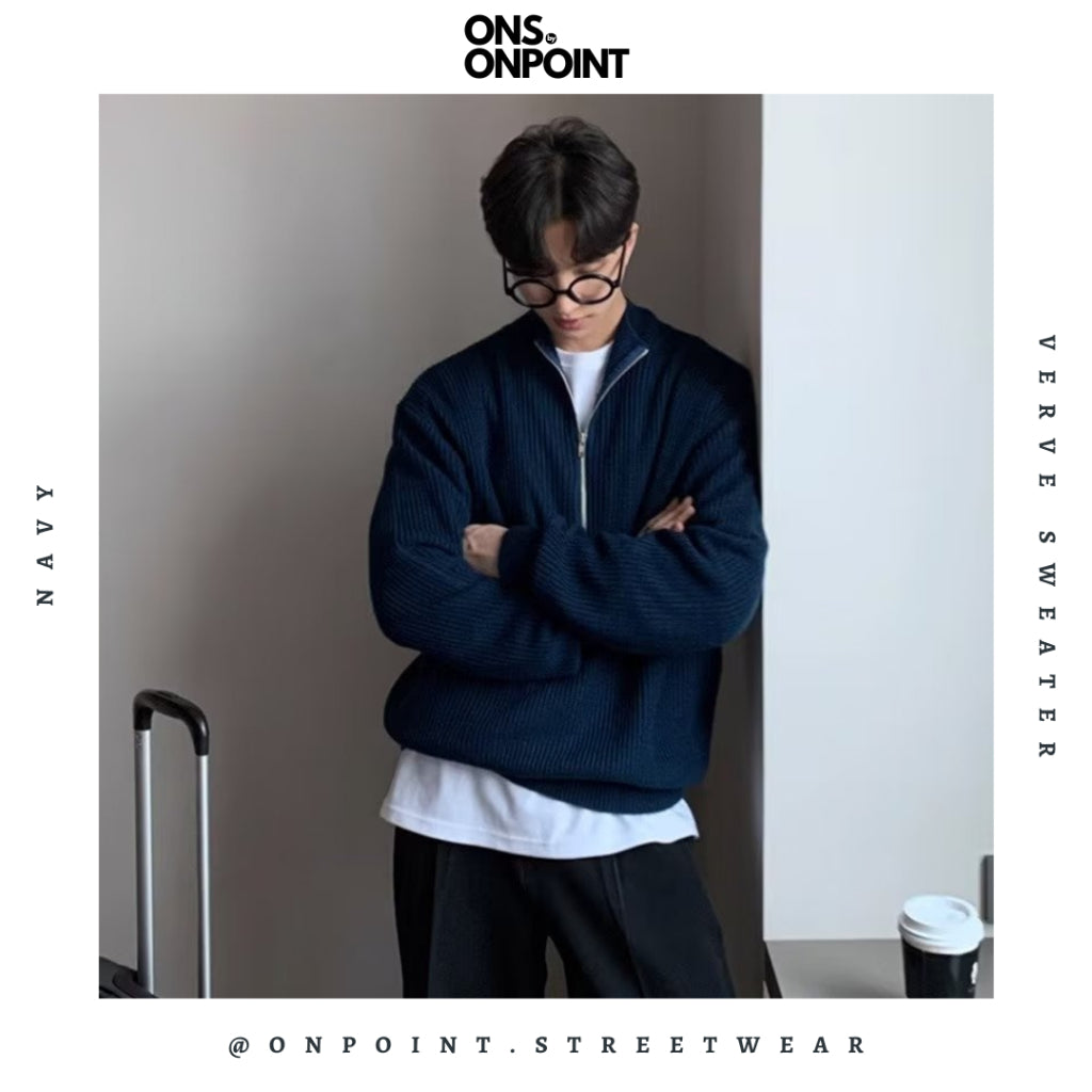 [ONS BY ONPOINT] Verve Half Zip - sweatshirt pria distro sweater pria oversize sweater pria keren crewneck pria oversize baju korea pria lengan panjang hip hop streetwear sweatshirt pria