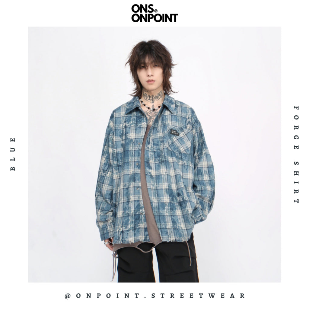 [ONS BY ONPOINT] Forge Flannel - kemeja denim pria kemeja jeans wanita oversize gaya korea sablon premium jumbo hem pria oversize kemeja korea streetwear