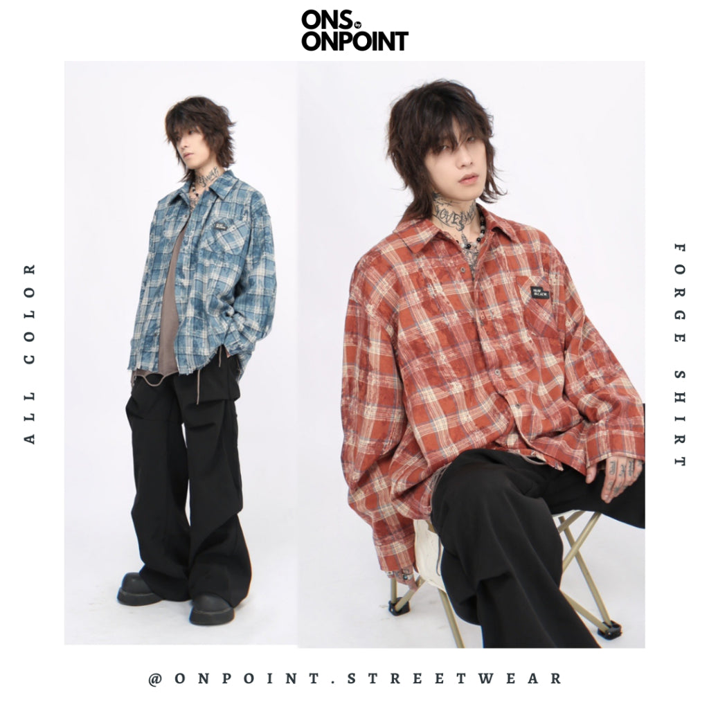 [ONS BY ONPOINT] Forge Flannel - kemeja denim pria kemeja jeans wanita oversize gaya korea sablon premium jumbo hem pria oversize kemeja korea streetwear