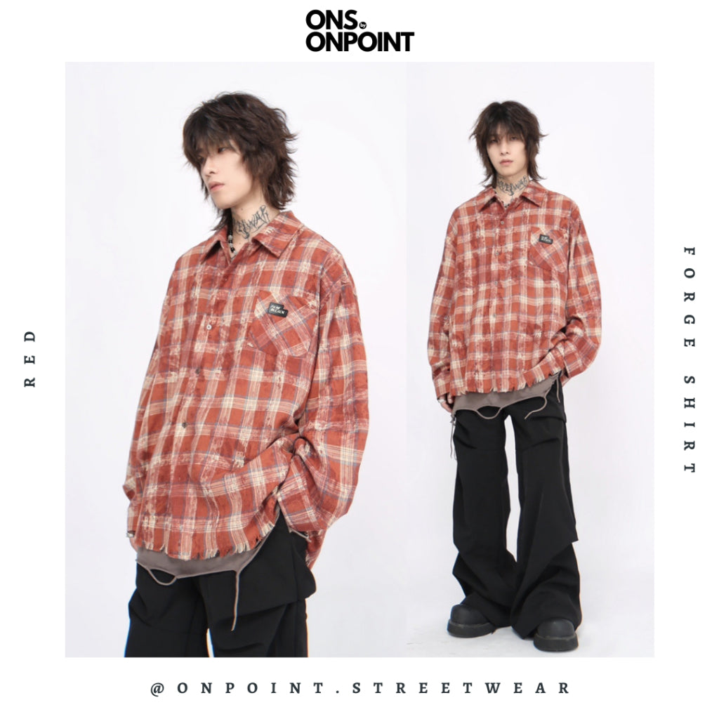 [ONS BY ONPOINT] Forge Flannel - kemeja denim pria kemeja jeans wanita oversize gaya korea sablon premium jumbo hem pria oversize kemeja korea streetwear