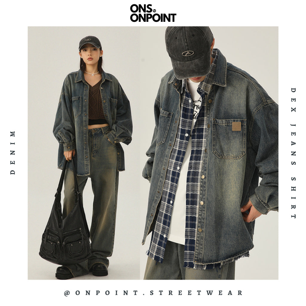 [ONS BY ONPOINT] Dex Jeans Shirt - kemeja pria denim kemeja denim unisex oversize korean style denim shirt overshirt outer denim jaket pria