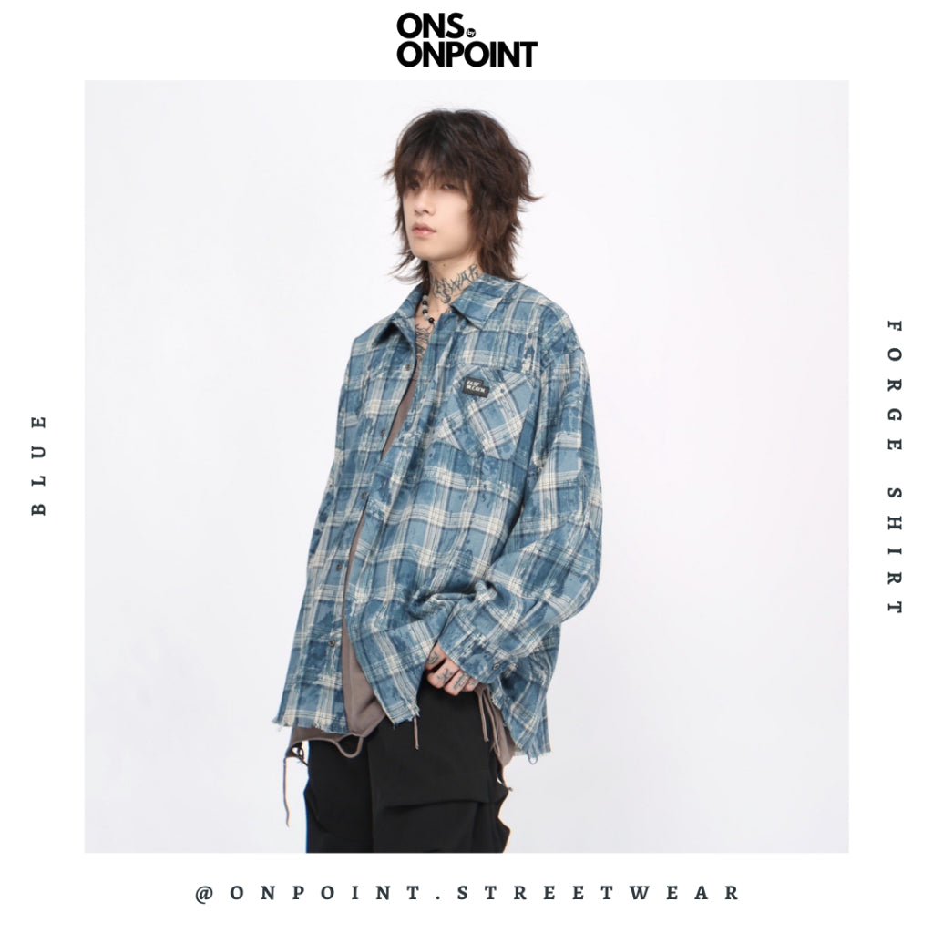 [ONS BY ONPOINT] Forge Flannel - kemeja denim pria kemeja jeans wanita oversize gaya korea sablon premium jumbo hem pria oversize kemeja korea streetwear