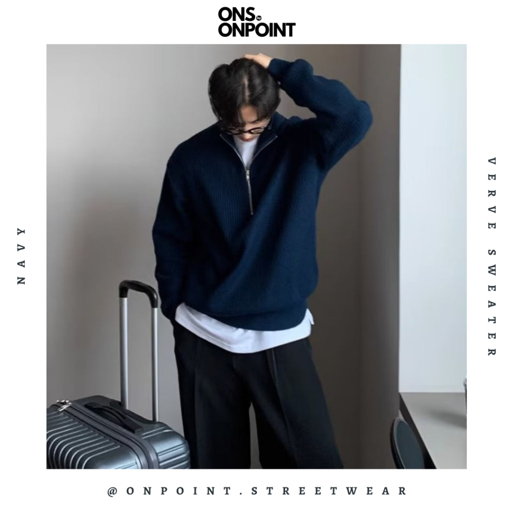 [ONS BY ONPOINT] Verve Half Zip - sweatshirt pria distro sweater pria oversize sweater pria keren crewneck pria oversize baju korea pria lengan panjang hip hop streetwear sweatshirt pria