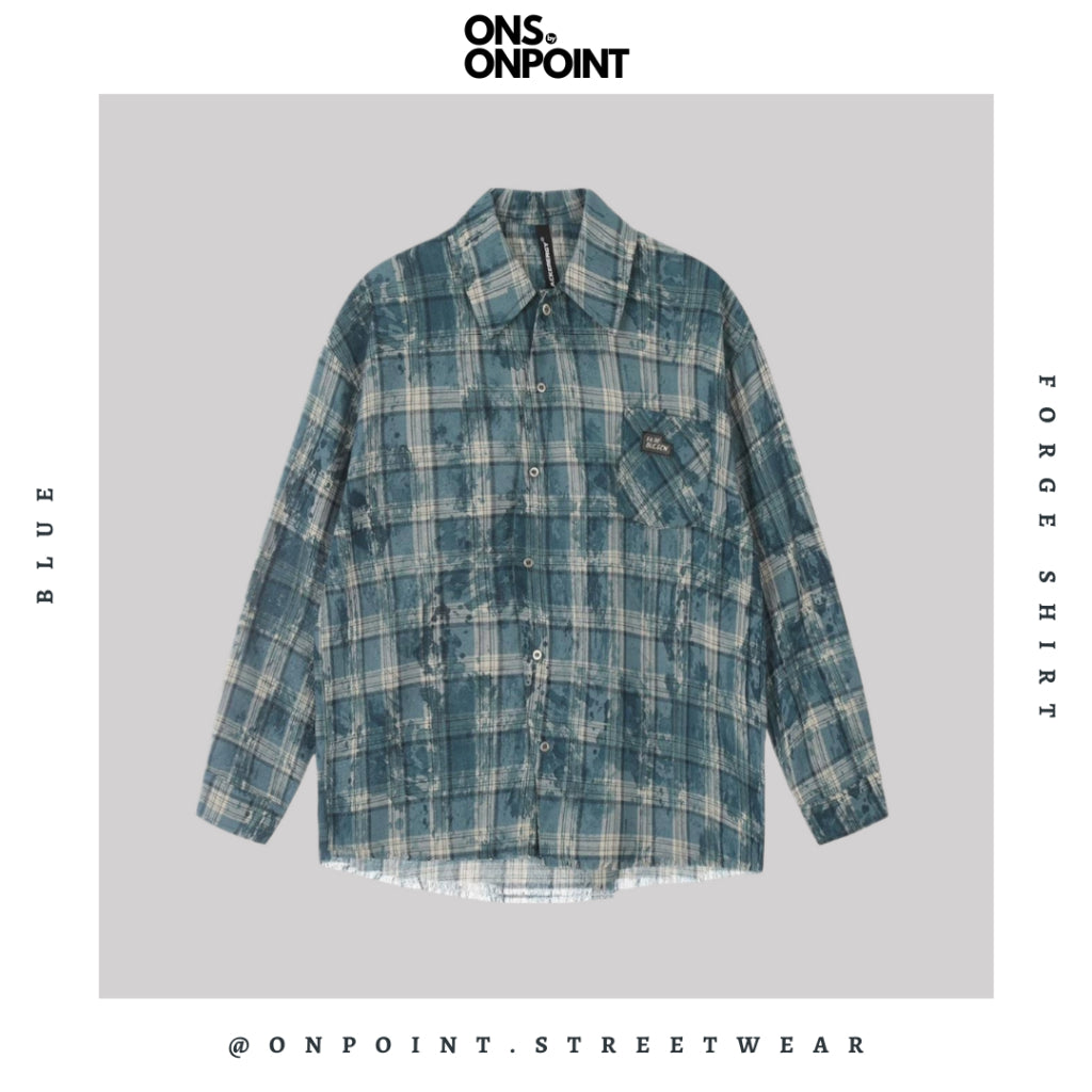 [ONS BY ONPOINT] Forge Flannel - kemeja denim pria kemeja jeans wanita oversize gaya korea sablon premium jumbo hem pria oversize kemeja korea streetwear