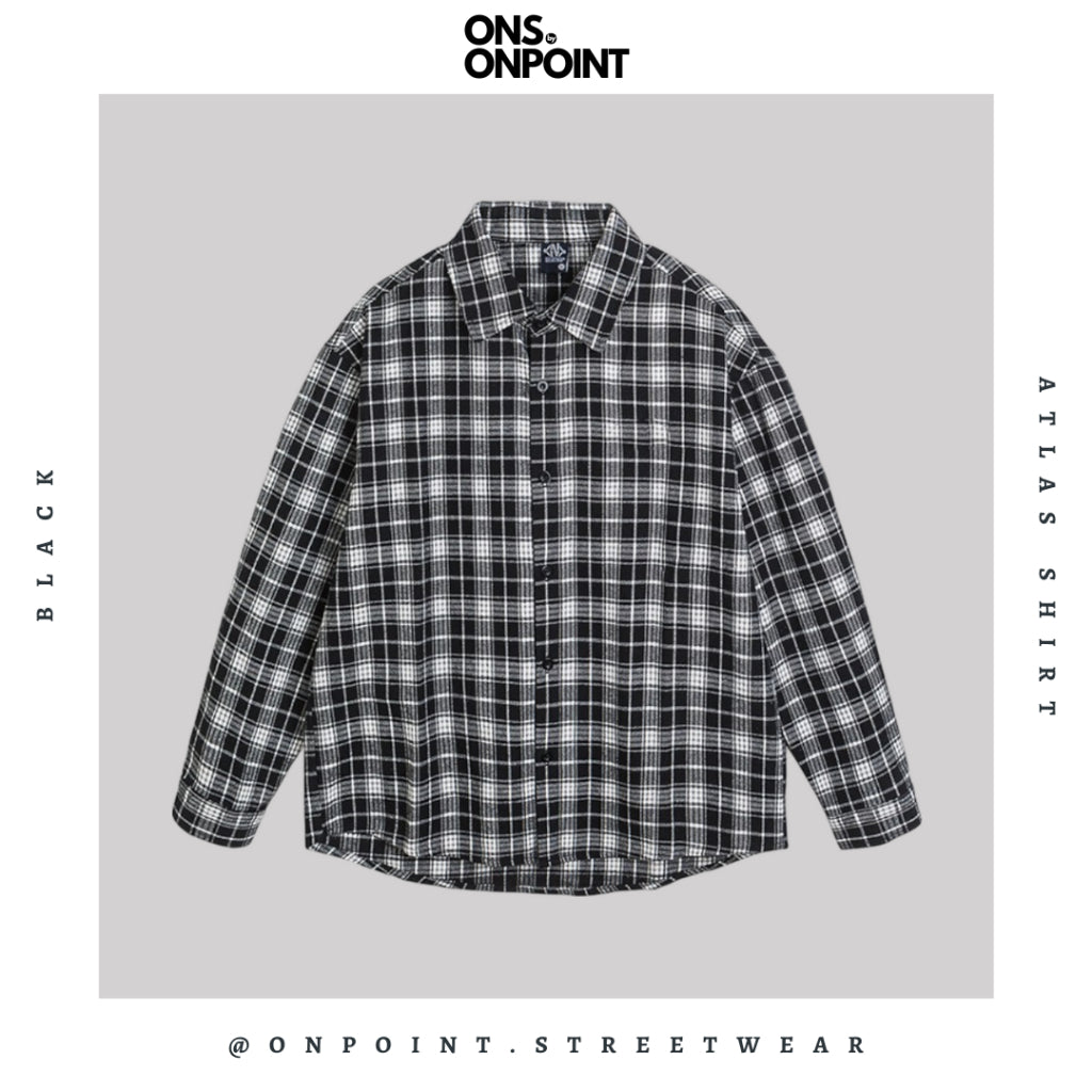 [ONS BY ONPOINT] Atlas Flannel - kemeja denim pria kemeja jeans wanita oversize gaya korea sablon premium jumbo hem pria oversize kemeja korea streetwear