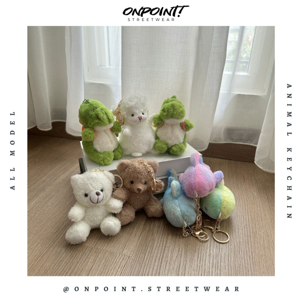 Gantungan Kunci Boneka Lucu Teddy Dinosaurus Shark Sheep Plush Keychain Premium Ganci Bagcharm