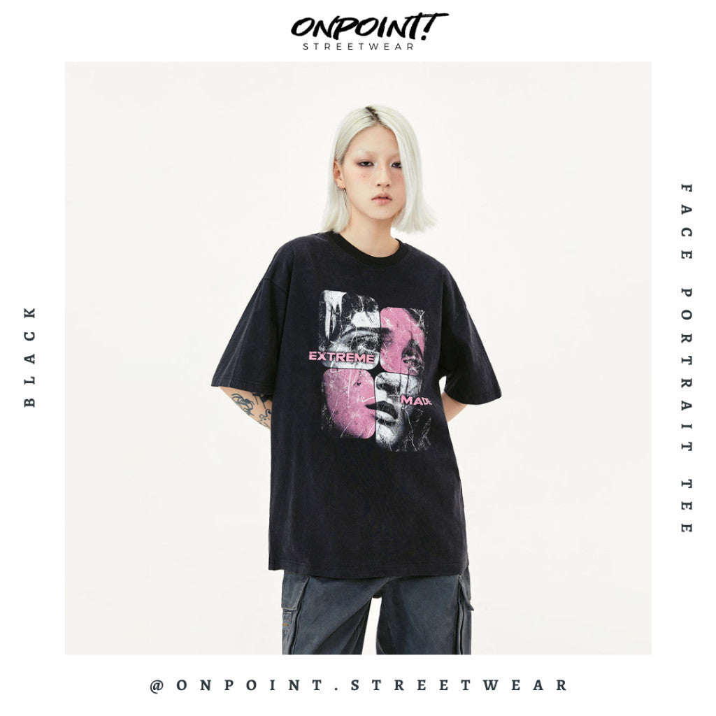 Face Portrait Tee - T shirt pria wanita oversize jumbo kualitas premium korea kpop