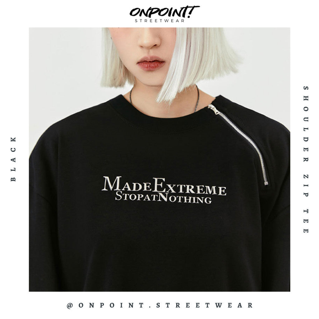 Shoulder Zip Tee - T shirt pria wanita oversize jumbo kualitas premium gaya korea kpop