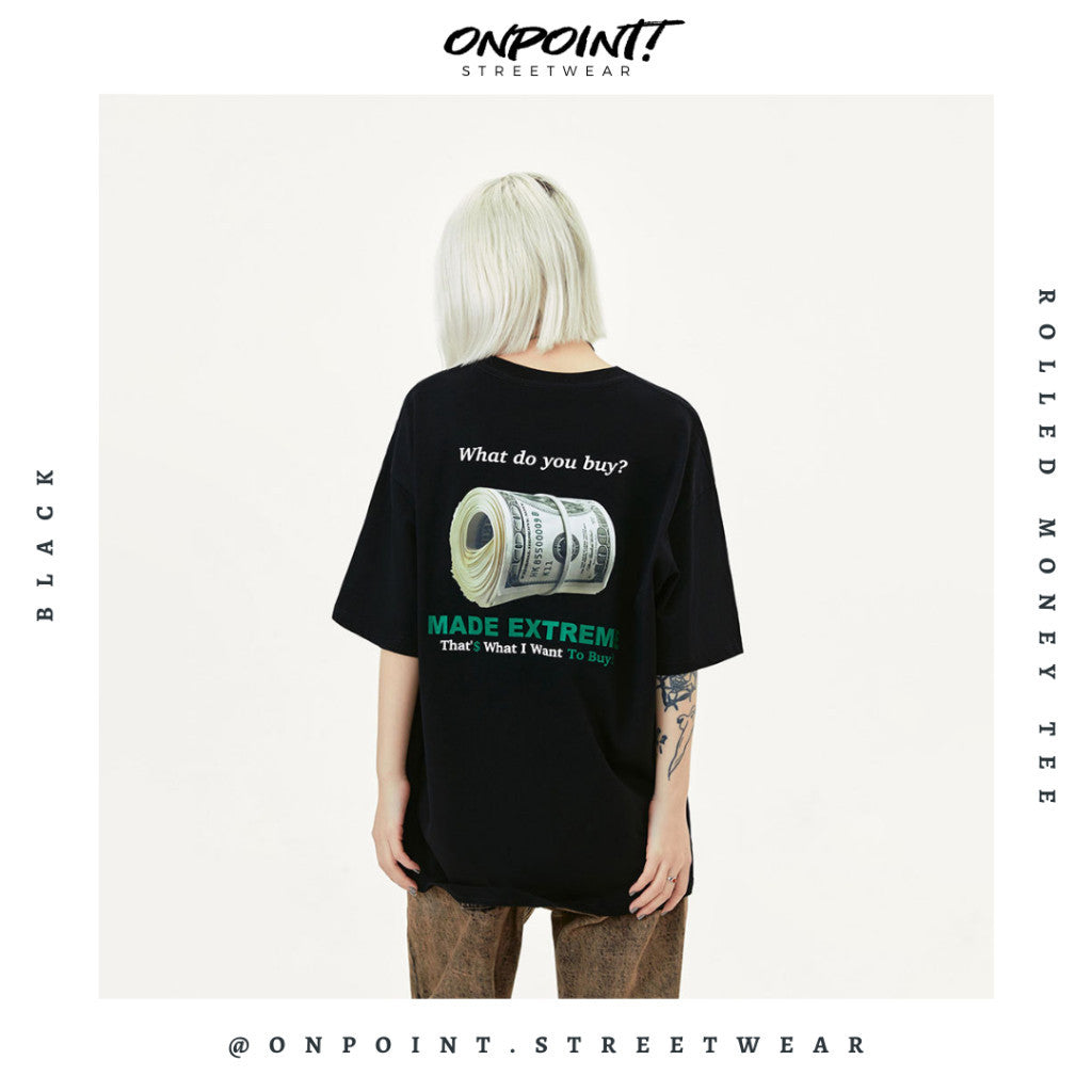 Rolled Money Tee - T shirt pria wanita oversize jumbo kualitas premium korea