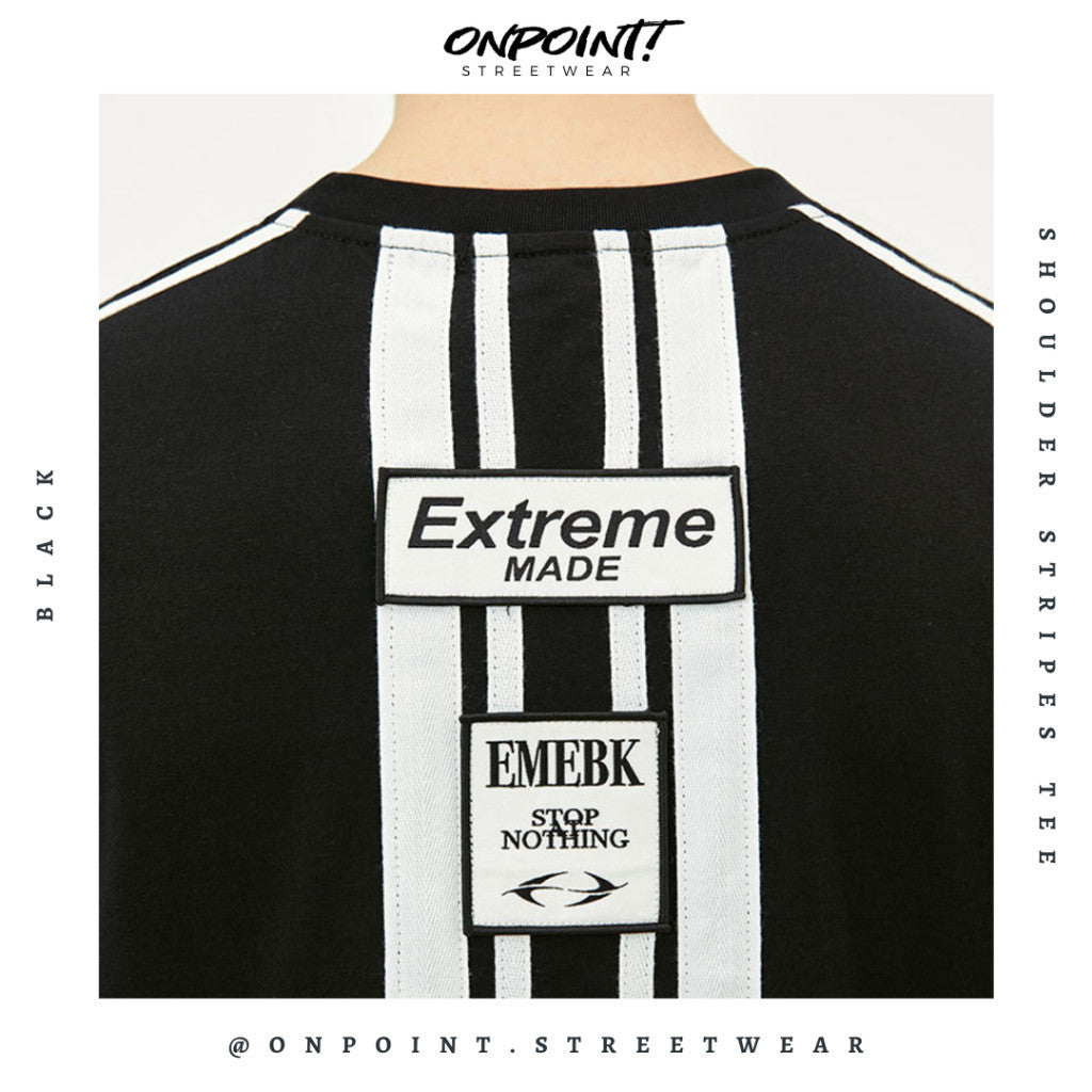 Shoulder Stripes Tee - T shirt pria wanita oversize jumbo kualitas premium gaya korea kpop