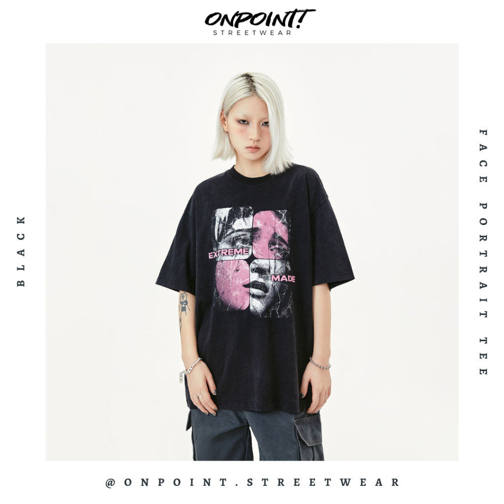 Face Portrait Tee - T shirt pria wanita oversize jumbo kualitas premium korea kpop