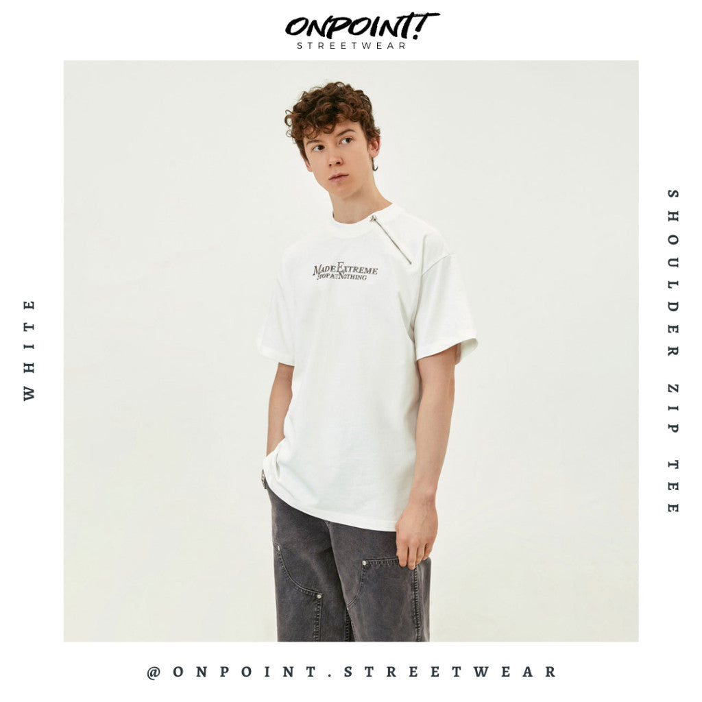 Shoulder Zip Tee - T shirt pria wanita oversize jumbo kualitas premium gaya korea kpop