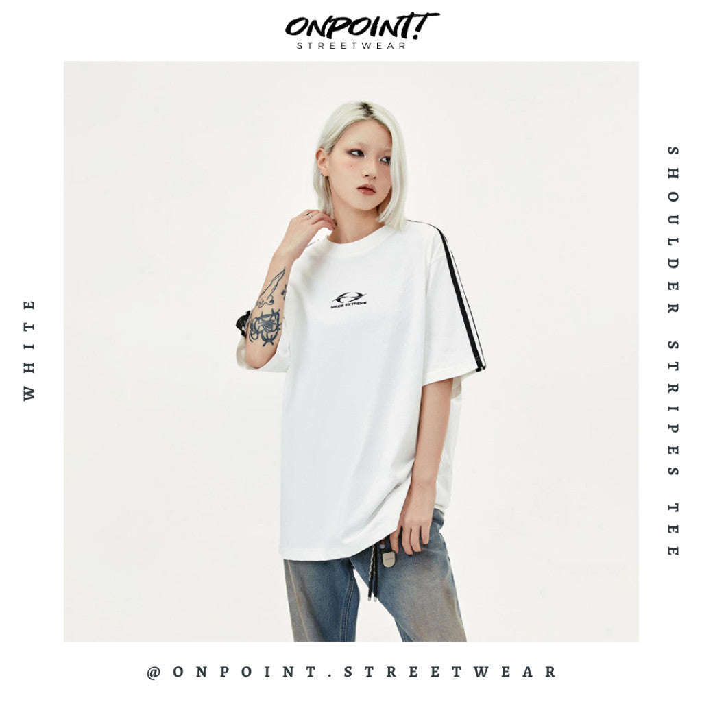 Shoulder Stripes Tee - T shirt pria wanita oversize jumbo kualitas premium gaya korea kpop