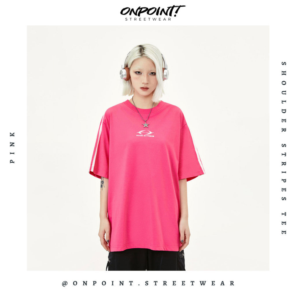 Shoulder Stripes Tee - T shirt pria wanita oversize jumbo kualitas premium gaya korea kpop