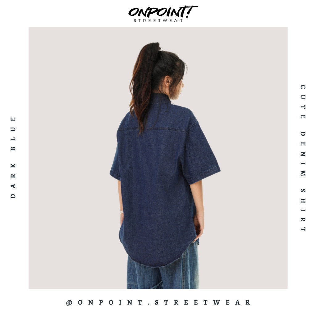 Cute denim shirt - kemeja denim pria kemeja jeans wanita oversize gaya korea sablon premium jumbo hem pria oversize kemeja korea streetwear