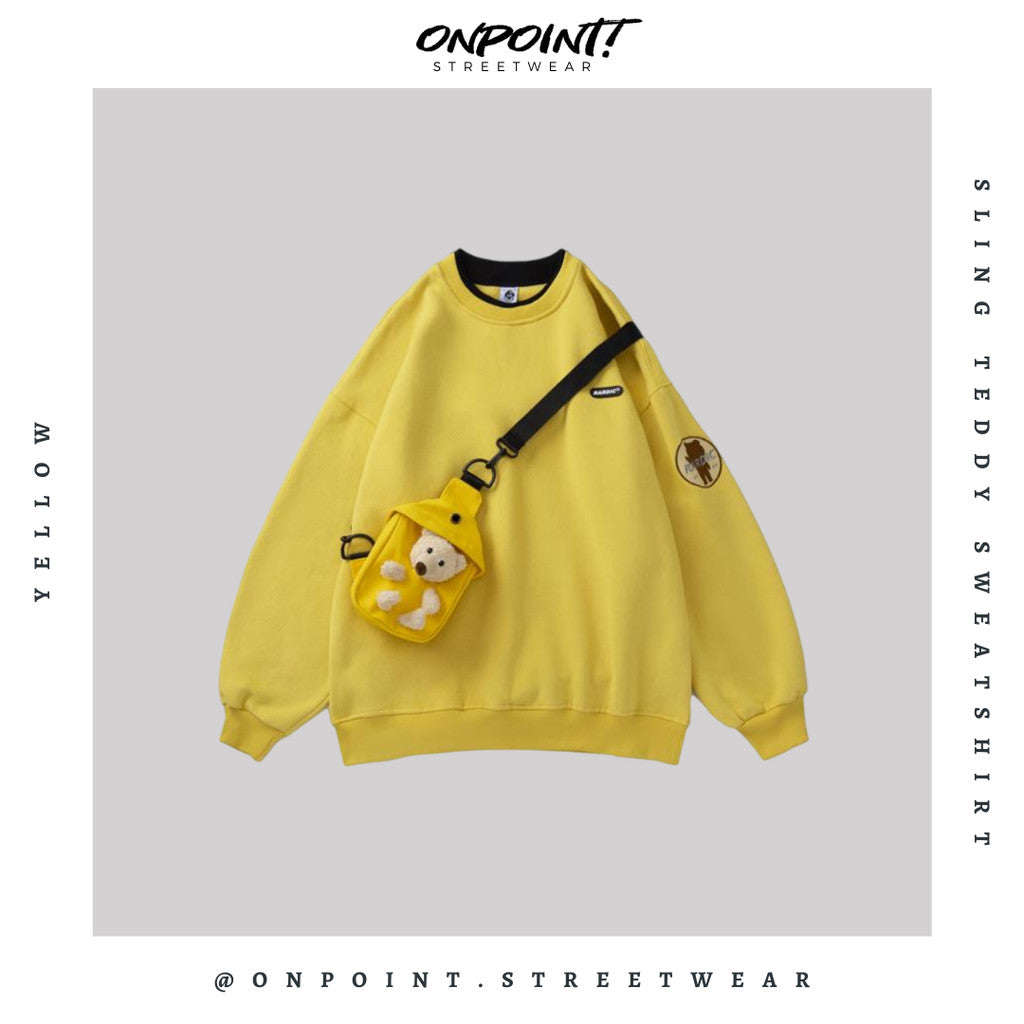 Sling Teddy Sweatshirt - sweater pria distro sweater pria oversize sweatshirt pria keren crewneck pria oversize baju korea pria lengan panjang hip hop streetwear sweatshirt pria