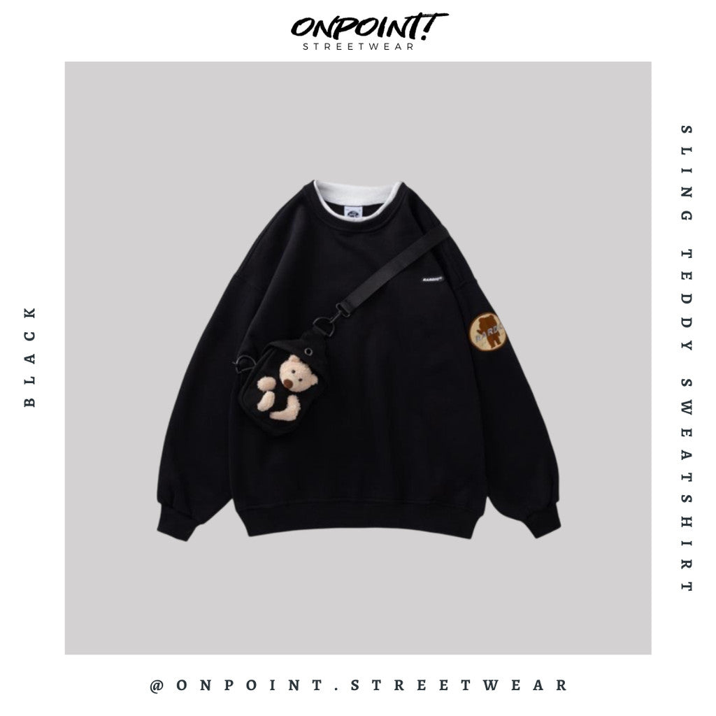 Sling Teddy Sweatshirt - sweater pria distro sweater pria oversize sweatshirt pria keren crewneck pria oversize baju korea pria lengan panjang hip hop streetwear sweatshirt pria